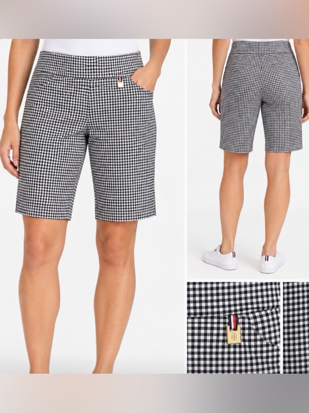 NWT Tommy Hilfiger Gingham Bermuda Shorts Size 14 Black White
